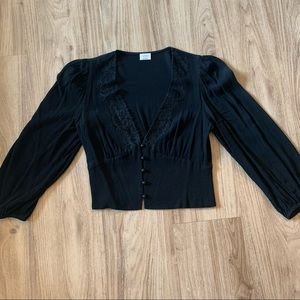 Wilfred Black Lace Trim Neckline blouse